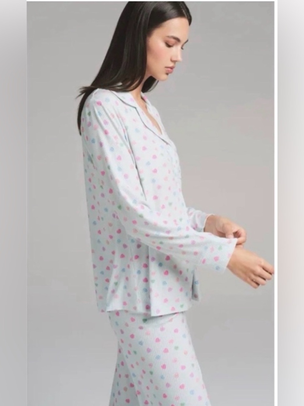 SKIMS Light Blue Heart Print Pajama Top